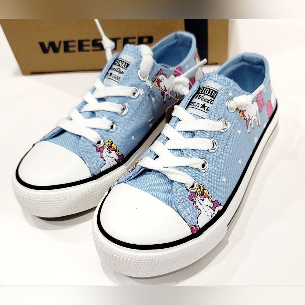 Weestep Kids Girls Lace Up Blue Unicorn Canvas Sneakers Shoes Size 11 NWT, NWB - Picture 4 of 16